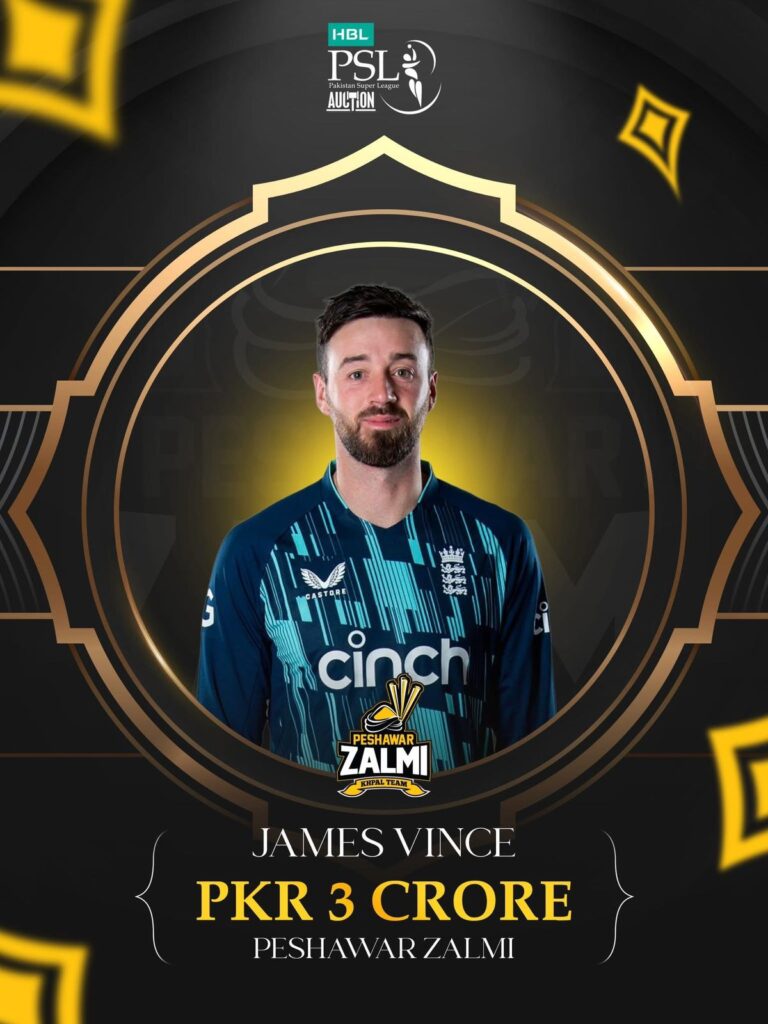England batter James Vince bags a deal with Peshawar Zalmi