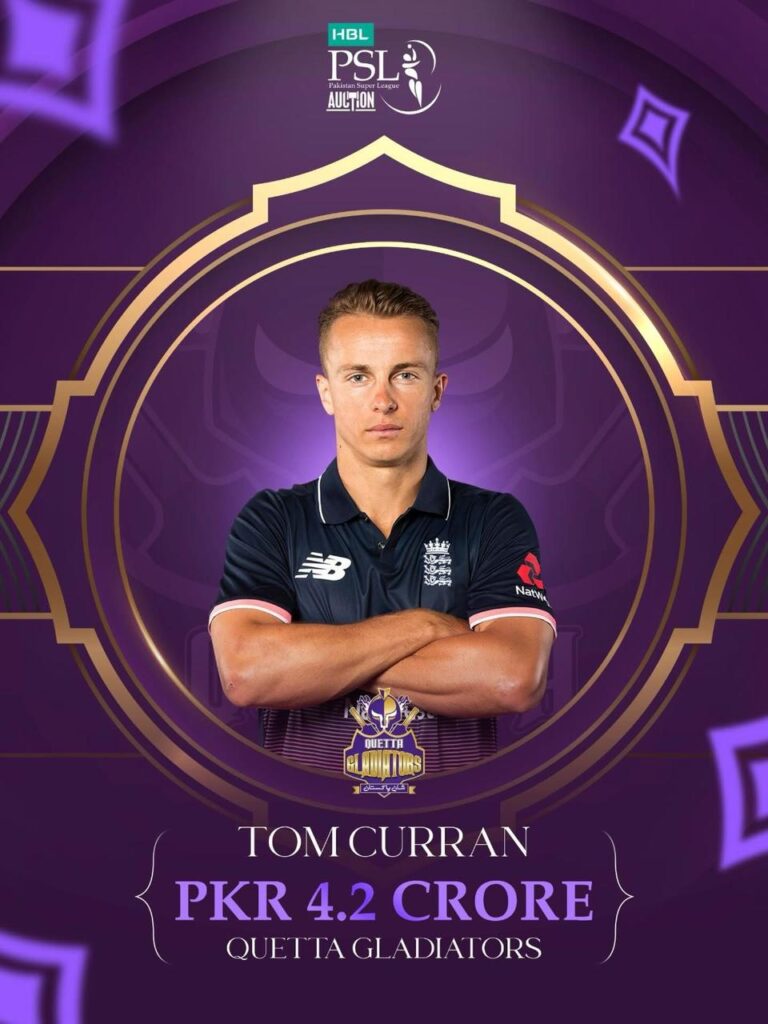 Englands Tom Curran will ply his trade for Quetta Gladiators