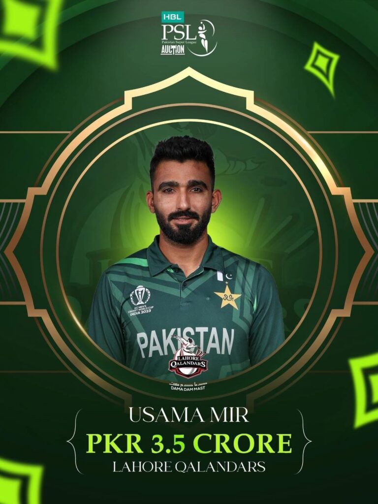 Lahore Qalandars continued to raise the paddle for Usama Mir and they have bought the leggie for PKR 3.5 crore