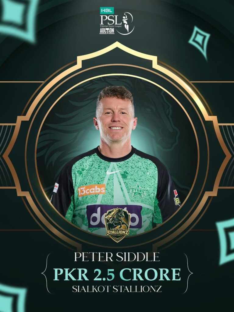 More Australia flavour to the Sialkot Stallionz camp as Peter Siddle is bought for PKR 2.5 crore