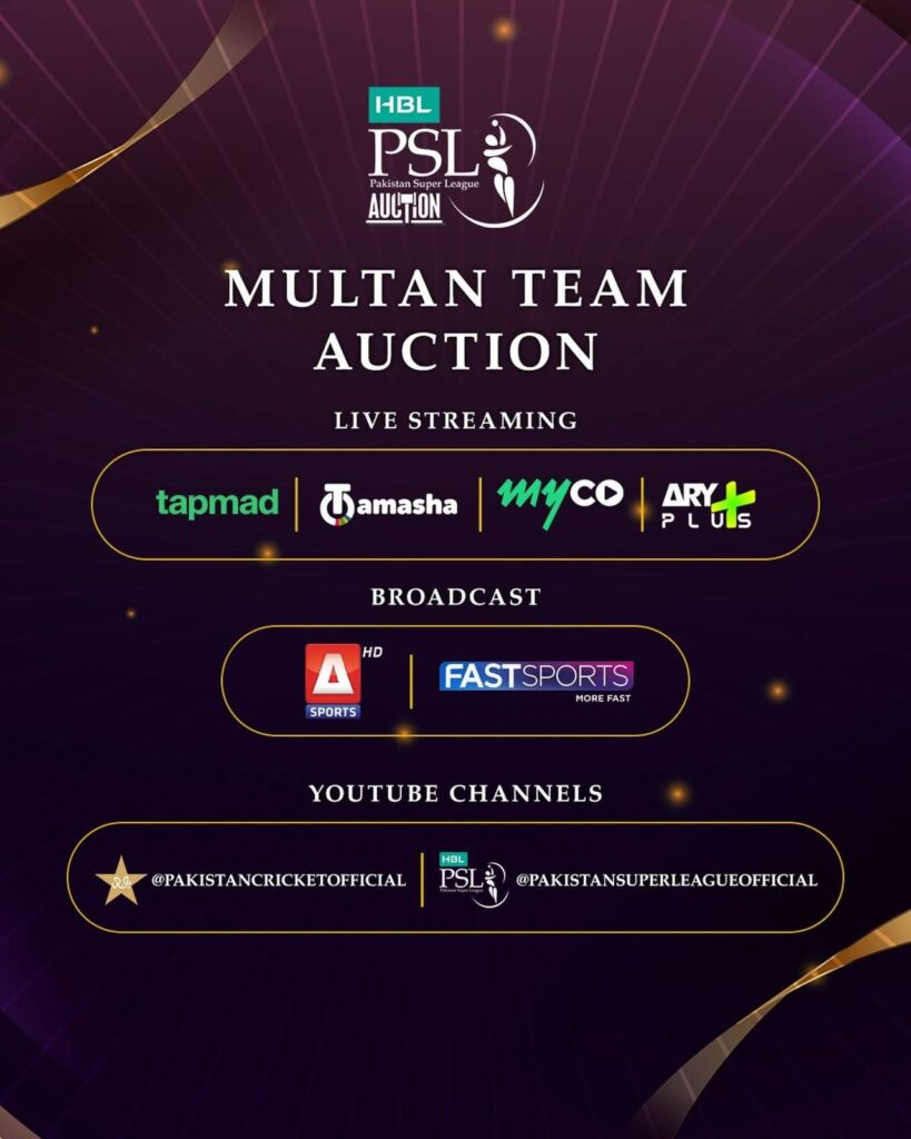 Where to Watch Multan Team Auction Live Today