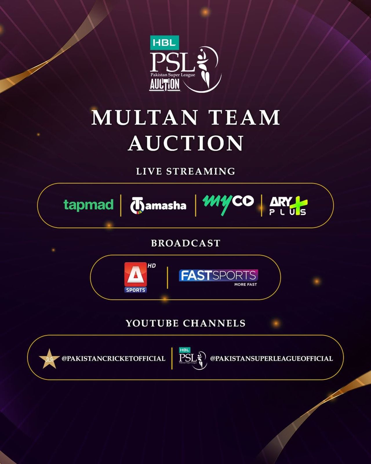 Where to Watch Multan Team Auction Live Today