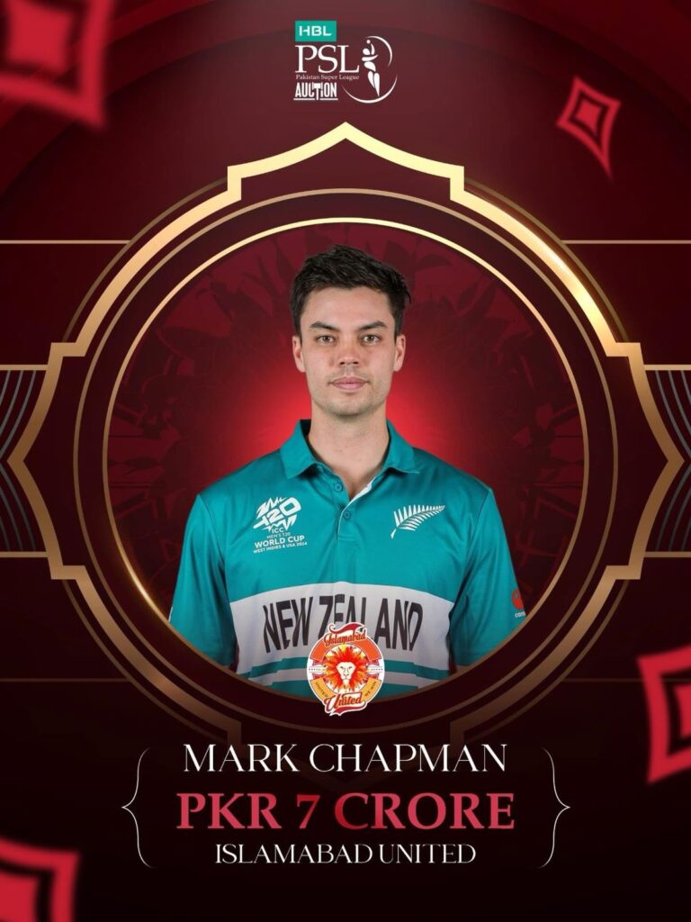 New Zealand batter Mark Chapman lands a gig at Islamabad United after intense bidding by the franchises