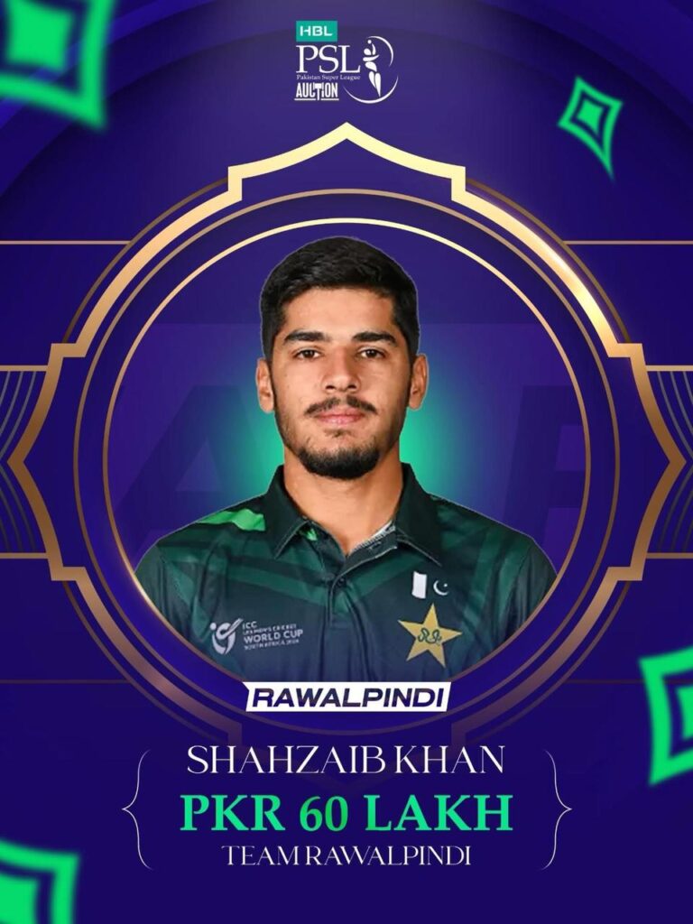 Promising batter Shahzaib Khan is roped in by Team Rawalpindi