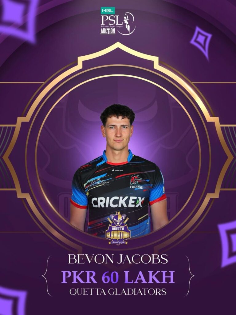 Quetta Gladiators buy Bevon Jacobs for PKR 60 Lakh