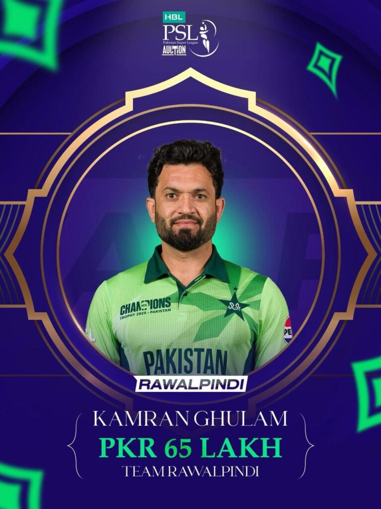 Right handed batter Kamran Ghulam is now a member of Team Rawalpindi