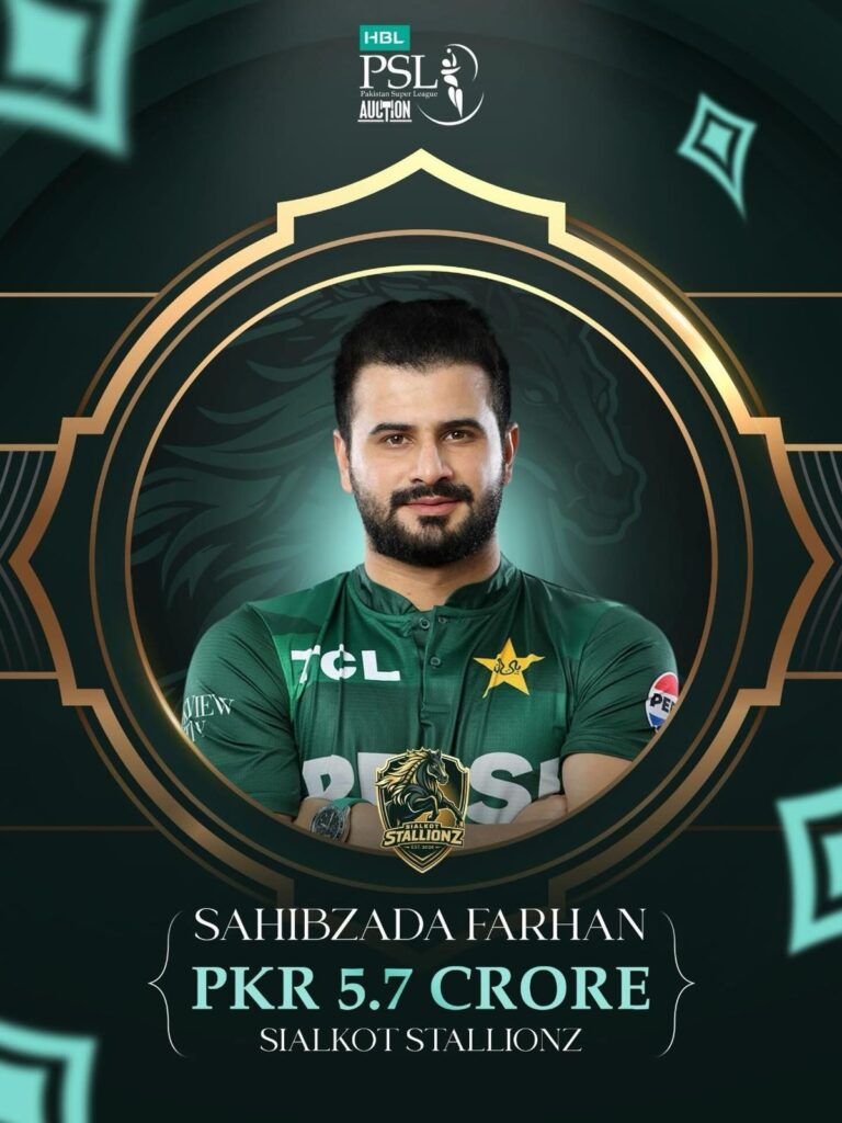 Star batter Sahibzada Farhan is now a member of Sialkot Stallionz