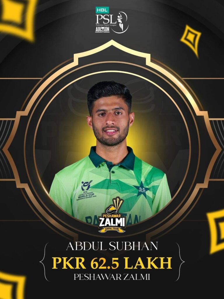 Tall fast bowler Abdul Subhan is heading to Peshawar Zalmi for his maiden HBL PSL season