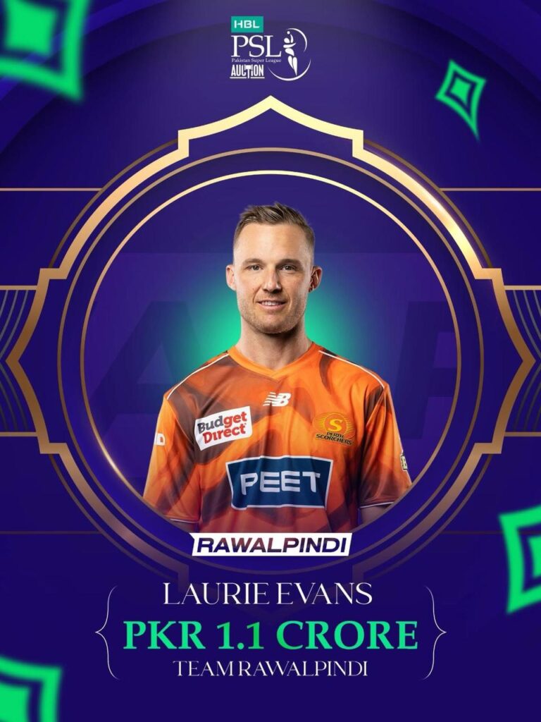 Team Rawalpindi secure the services of Laurie Evan for HBL PSL 2026