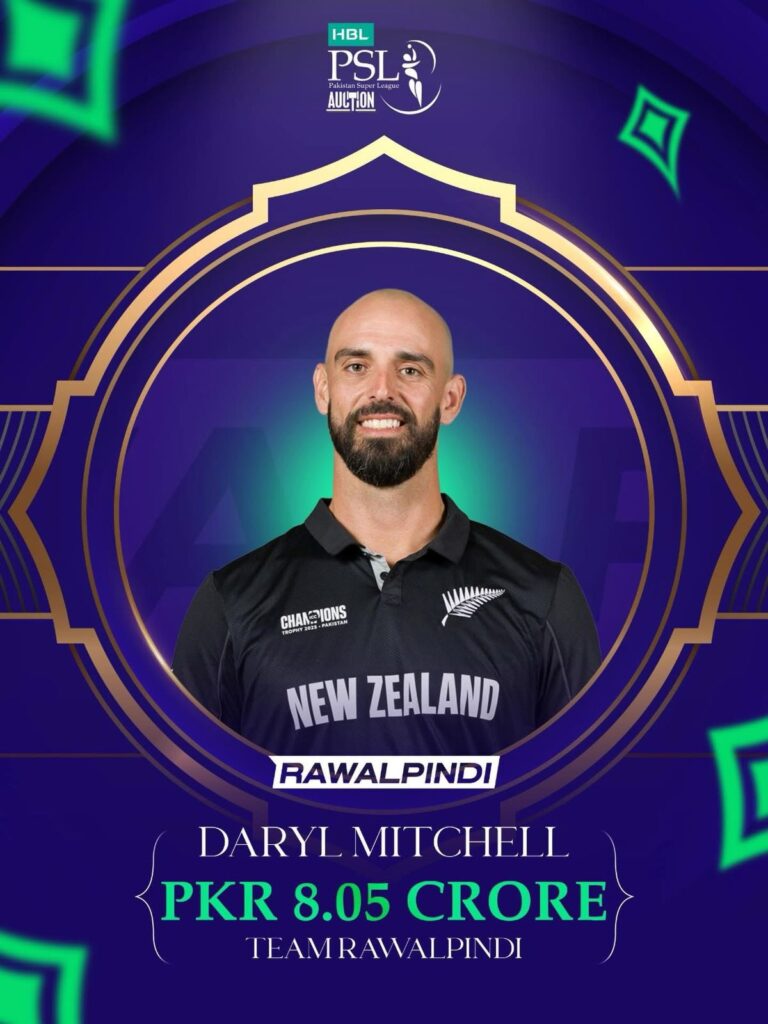 Team Rawalpindi with a strong pick in New Zealand batter Daryl Mitchell
