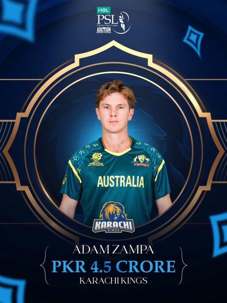 World Cup winner Adam Zampa is heading to Karachi Kings for his HBL PSL debut